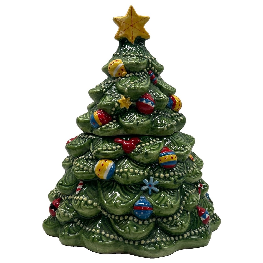 2009 Heritage Mint Ltd Ceramic Christmas Tree Cookie Jar Holiday Decor Green